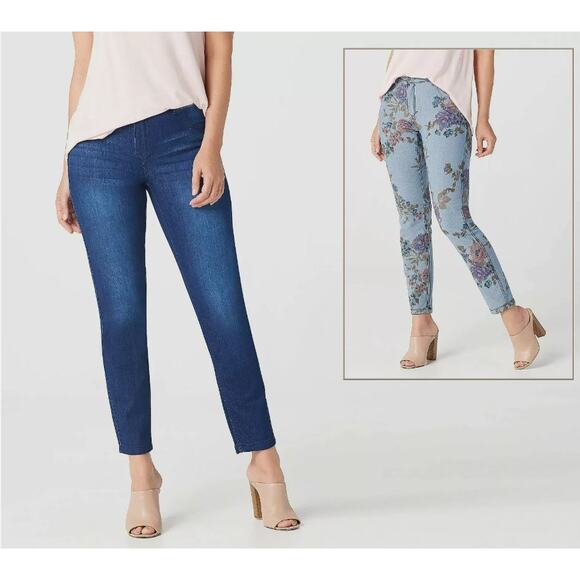WOMEN WITH CONTROL NEW $64 Reversible Slim Ankle Jean Indigo‎ Floral 8P - Picture 6 of 6